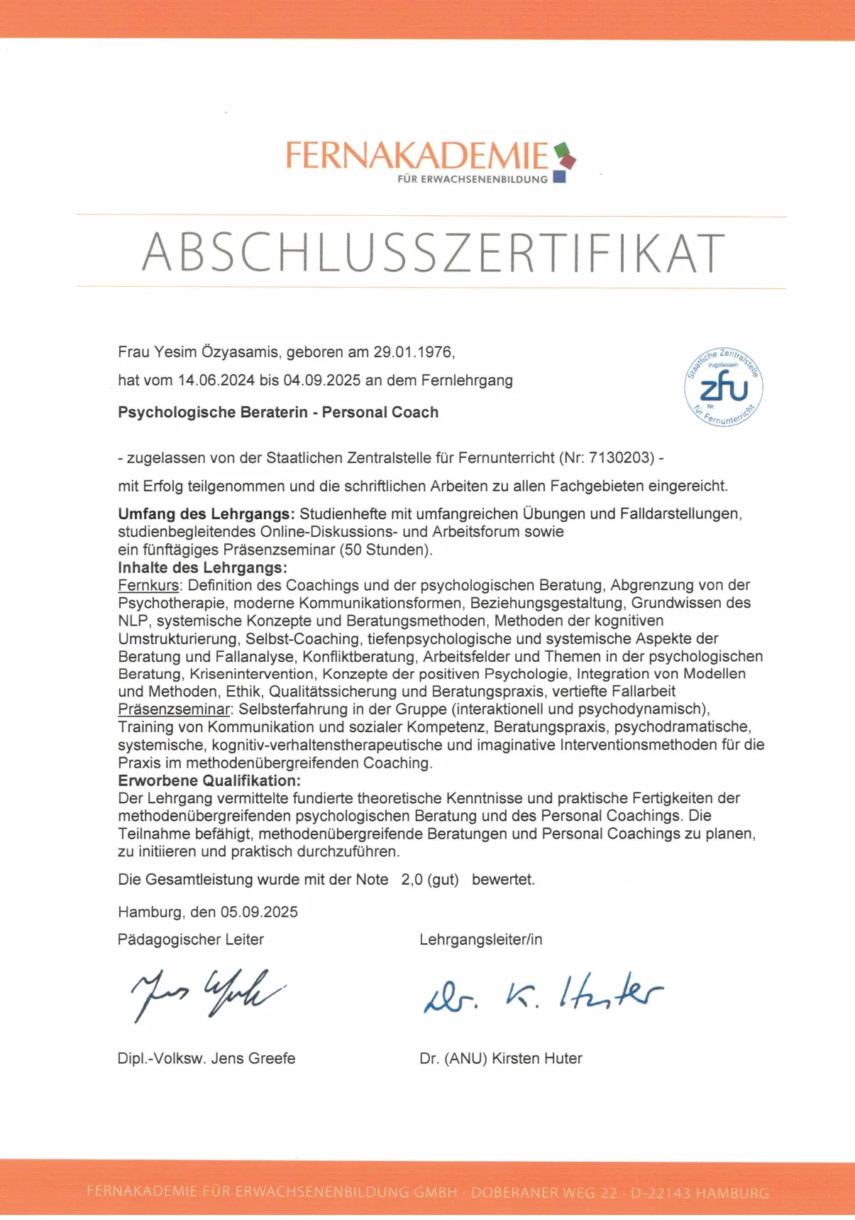 Zertifizierte Psychologische Beraterin - Personal Coach